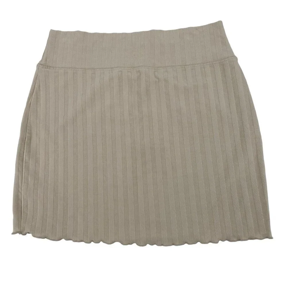 Aerie OG Groove Mini Skirt Size Medium Ribbed Stretch OFFLINE Beige